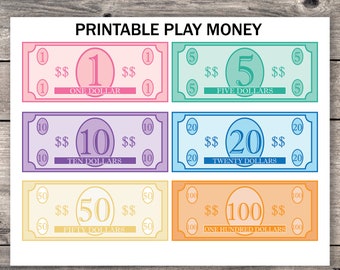 Printable Play Money, Pretend Play Money, Play Food Money, learning money,  Pretend Cash