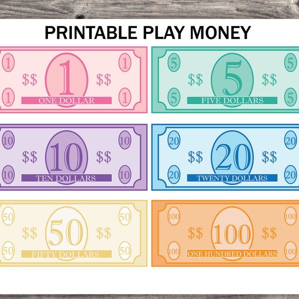 Printable Play Money, Pretend Play Money, Play Food Money, learning money,  Pretend Cash