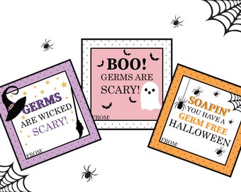 Printable Halloween Soap Tags, Soapin' You Have a Germ Free Halloween, Boo Germs are Scary, Germs are Wicked Scary