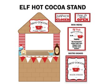 Elf Hot Cocoa Stand, Elf Christmas Props, Printable Elf Hot Cocoa booth, Christmas Elf Kit, Creative Elf Ideas, Elf Hot Chocolate Stand