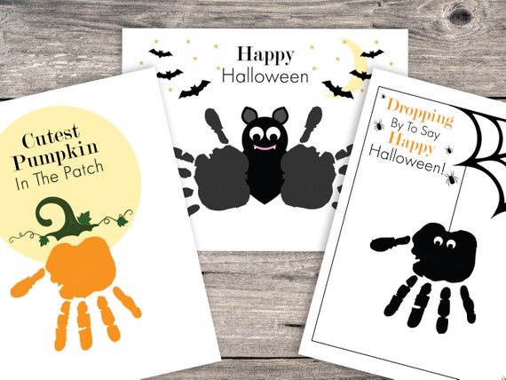 Halloween Handprint Art, Pumpkin Handprint, Spider Handprint, Bat Handprint, Handprint Keepsake, Halloween Preschool Handprint Craft