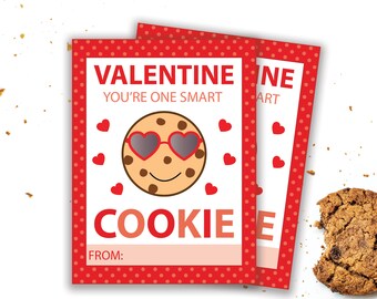 Valentine's Day Cookie Tags, Classroom Valentines, Valentines cookie Card, Smart Cookie Valentine