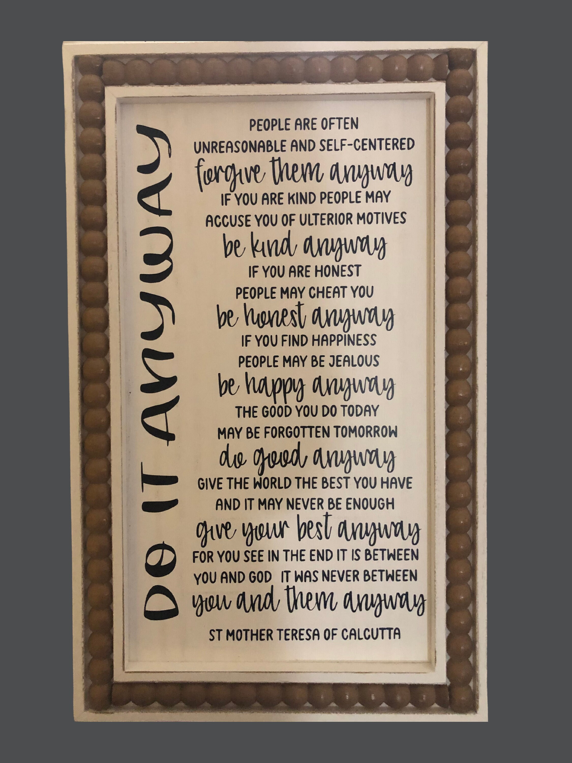 Do It Anyway Framed Art Sign St Mother Teresa of Calcutta