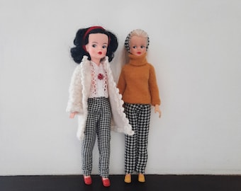 Tammy -Sindy 11-12 "collectible doll clothes, bouclee coat, black-white trousers, white lace shirt , velvet head band.  OOAK. Handcrafted.