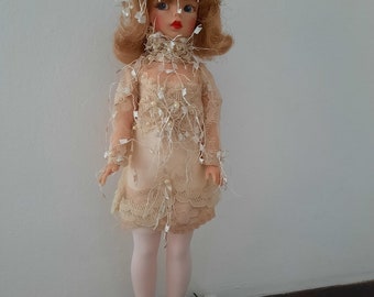 Poupée Tammy Idéal BS12-3, blonde, poupée de collection des années 1960, 30 cm (12 pouces), avec tunique en dentelle, chapeau, pantalon en soie, bas, OOAK.