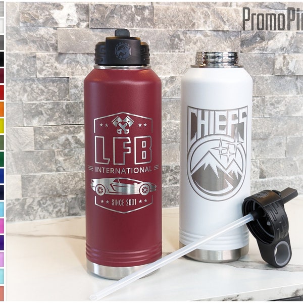 BUILD YOUR OWN 40oz Custom Water Bottle w/ Straw | Personalized Monogram Cup | Stainless Steel Insulated Laser Engraved | Business Logo Gift