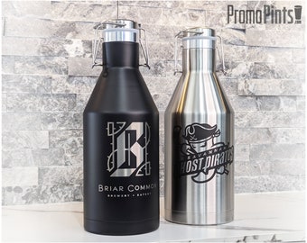 BUILD YOUR OWN 64oz Custom Beer Growler | Personalized Growler | Stainless Steel Insulated Growler Laser Engraved | Business Logo Monogram