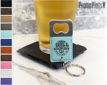 BUILD YOUR OWN Keychain Bottle Opener Custom Vegan Leather | Personalized Text Initials Name Business Logo | Engraved Etched Printed Beer