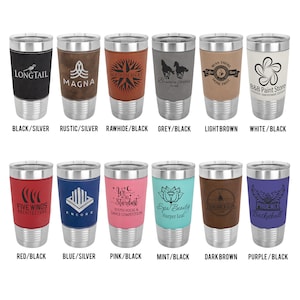 BUILD YOUR OWN 20oz Leatherette Custom Tumbler Personalized Monogram Cup Stainless Insulated Engraved Vegan Leather Business Logo image 2