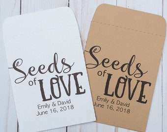 Seed Packets Wedding Favors Gifts Seeds of Love Handmade Personalized Envelope sets of 25 - Rustic, Baby Shower, Bridal Shower Kraft Custom