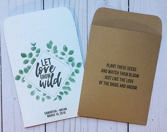Seed Packets Wedding Favors Gifts Greenery Let Love Grow Wild Personalized Envelopes - Rustic Kraft, DIY, Bridal Shower, Baby, Seeds