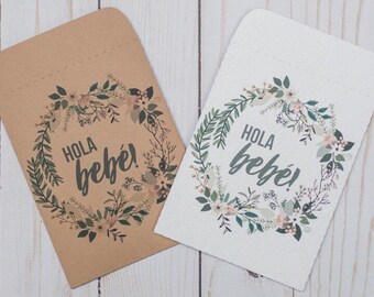 Baby Shower Favors Gifts Seed Packets Hola Bebe Gender Neutral White Spanish Personalized Envelopes Flower Custom, Baby Shower Gifts