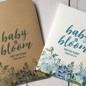 Boy Watercolor Baby Shower Favors Seed Packets Baby in Bloom Floral Personalized Envelopes Flower Custom Gifts Baby Shower Gifts Hydrangea