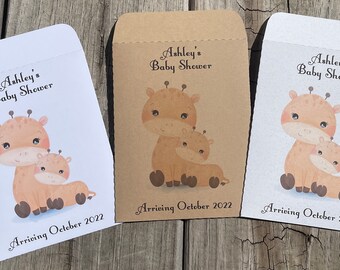 Baby Shower Favor Seed Packets Baby Animal Collection - Giraffe Mom & Baby