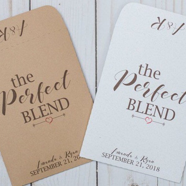 Wedding Favors Coffee Tea Packets Seed Packets The Perfect Blend Simple Classic Personalized Envelope Kraft Rustic