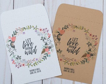 Wedding Favors Seed Packets Gifts Let Love Grow Wild Kraft Floral - Save the Date, Bridal Shower, Baby Shower, Rustic, DIY, Bright, Colorful