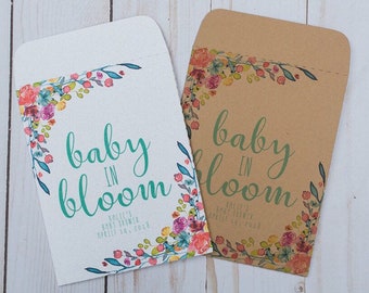 Watercolor Baby Shower Favors Gifts Seed Packets Floral Baby in Bloom Handmade Personalized Envelopes Flower Custom Gifts, Baby Shower Gifts