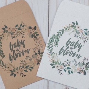 Baby Shower Favors Gifts Seed Packets Baby in Bloom Gender Neutral Whie Handmade Personalized Envelopes Flower Custom, Baby Shower Gifts