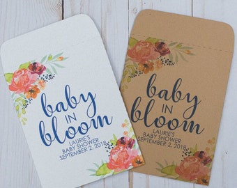 Baby Shower Favor Seed Packet Baby in Bloom Watercolor Floral - Handmade Personalized Envelopes, Flower, Custom, Gifts, Baby Shower Gifts