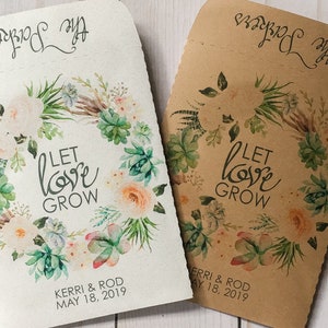 Seed Packets Wedding Favors Gifts Let Love Grow sets of 25 - Rustic, Kraft, Flower, Gifts, Personalized, Custom, Bridal, Shower Succulents