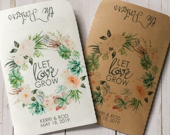 Seed Packets Wedding Favors Gifts Let Love Grow sets of 25 - Rustic, Kraft, Flower, Gifts, Personalized, Custom, Bridal, Shower Succulents