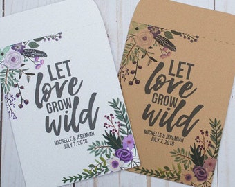 Wedding Favors Seed Packets Gifts Let Love Grow Wild Purple Floral - Flower, Rustic, Personalized, Envelopes, Bridal Baby Shower Gifts