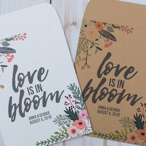 Seed Packets Wedding Favors Gifts Love is in Bloom - Rustic Custom Personalized Envelopes Kraft Flowers Floral Seeds bridal shower plants