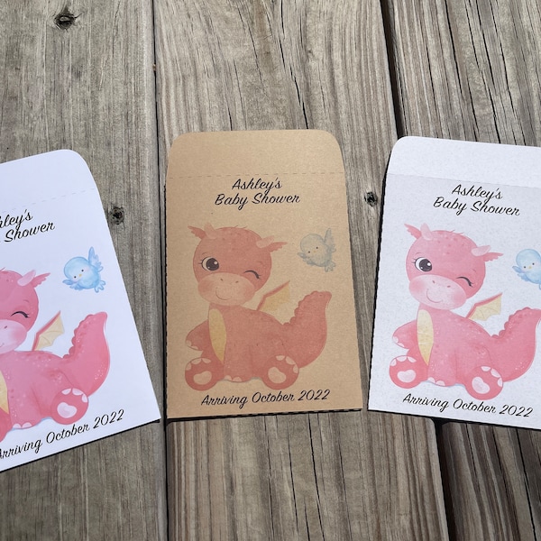 Baby Shower Favor Seed Packets Baby Dinosaur/Dragons Collection - Pink Dragon