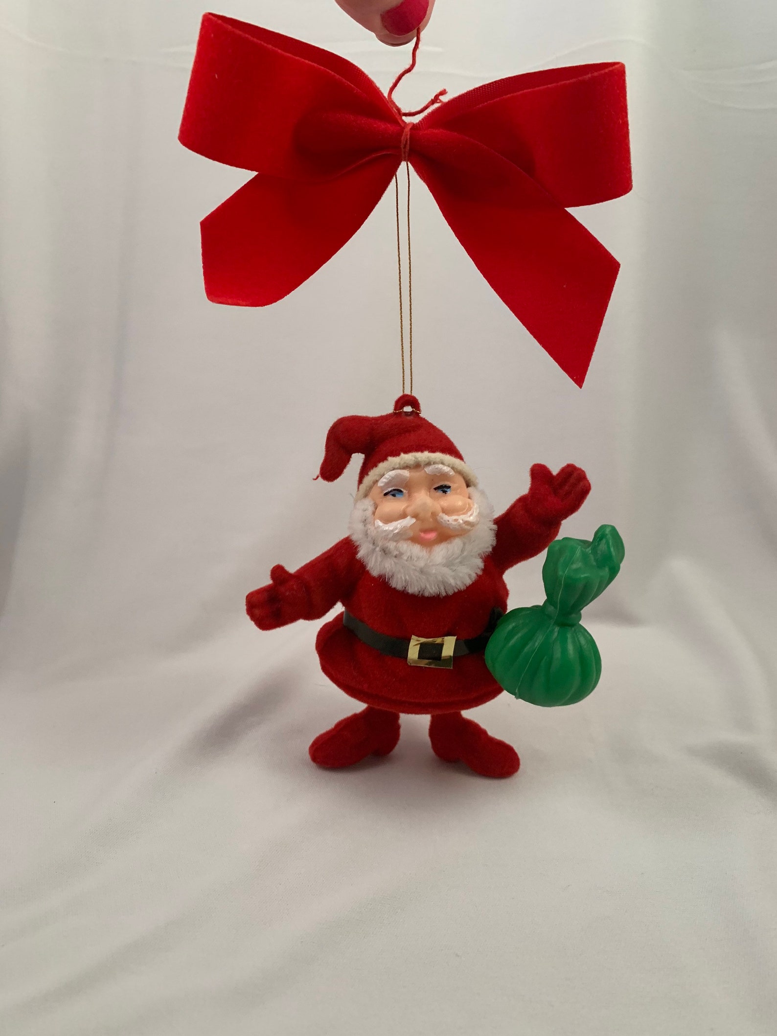 Vtg Flocked Plastic Santa Ornament - Etsy