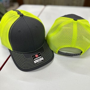 Custom embroidered Richardson 112 trucker cap with your logo, neon yellow, Richardson, trucker, 112