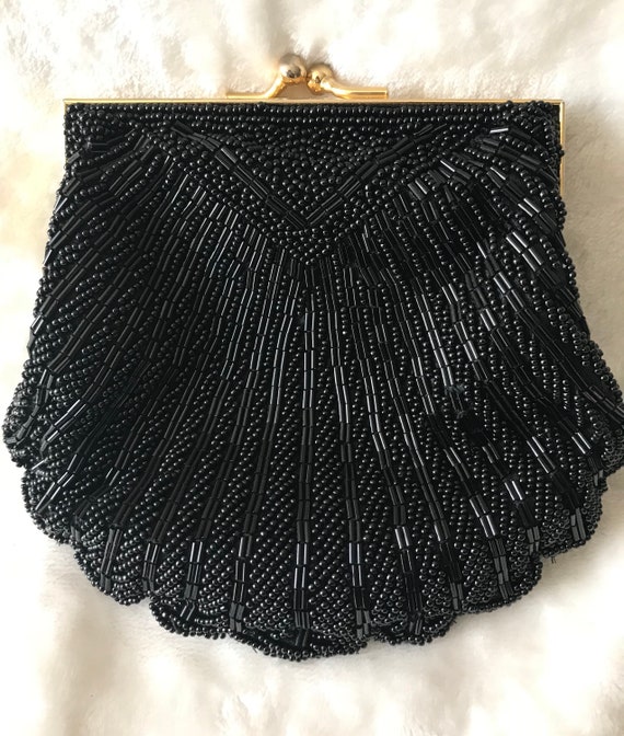 1980s Carla Marchi Black Beaded Crossbody Clutch H