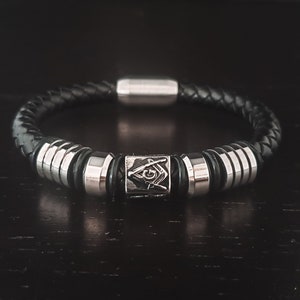 The Craftsman’s Band – Masonic Leather & Stainless Steel Bracelet