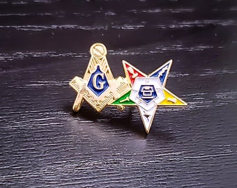 Unity Lapel Pin – Square & Compass + Eastern Star (White Point Down)