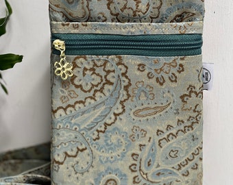 Sea Green Crossbody Cell Phone Bag, Lightweight Travel Phone Wallet Purse, Fashionable Mini Handbag, Gold Hardware, Great Gift Idea