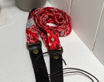 Hibiscus Floral Fabric Mandolin Strap with Leather Ends