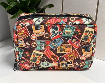 Coffee Lovers Designer Diabetic Supply Bag,  Zippered Supply Tote, Equipment Case, Diabetes Insulin Tool Pouch, Gift, Pancreas Case