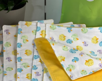 Baby Burp Cloths, Set of 6, Yellow Soft Flannel Ducky Burp Rags, Handmade Gift Set, Absorbent