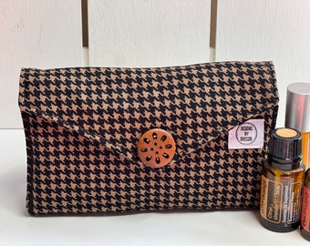 Black and Brown Hounds Tooth Essential Oil Wallet, Roller bottle Pouch, Travel bag, Insert for Purse, Holder, Reusable Washable Case