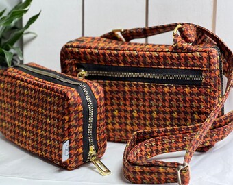 Crossbody Designer Diabetic Bag, Orange Brown Tweed, Insulin Storage Case, Diabetes Travel Tote, Diabetic Gift, Glucose Monitor Case