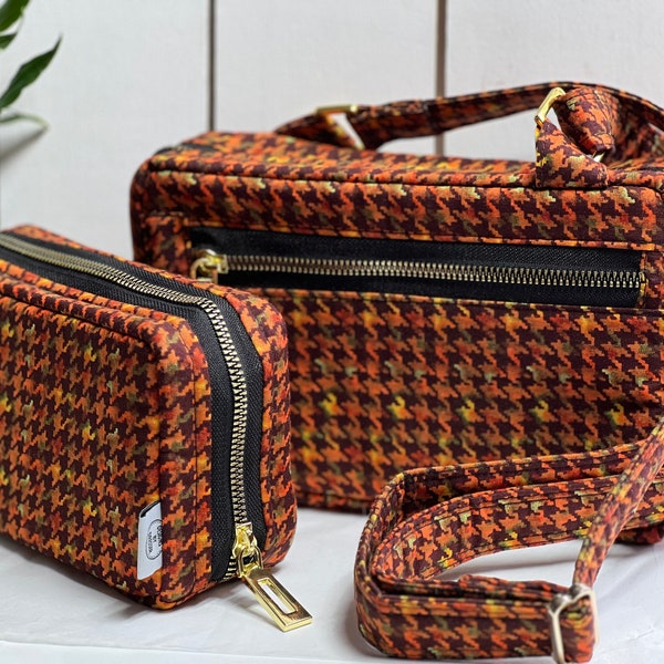 Crossbody Designer Diabetic Bag, Orange Brown Tweed, Insulin Storage Case, Diabetes Travel Tote, Diabetic Gift, Glucose Monitor Case