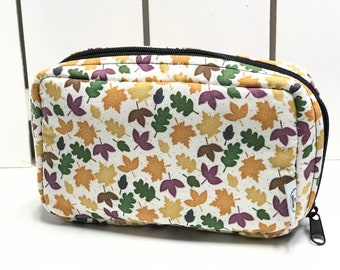 Designer Diabetic Supply Bag, Autumn Leaves Zippered Supply Tote, Equipment Case, Diabetes Insulin Tool Pouch, Gift, Orange Pancreas Case