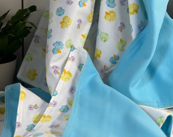 Ducky Blue Flannel Receiving Blanket with Burp Clothes, Baby Gift, Large 40x43inch, Baby Shower Present, New Arrival Gift, Handmade Legacy