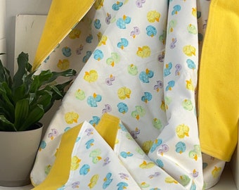 Ducky Yellow Flannel Receiving Blanket with Burp Clothes, Baby Gift, Large 40x43inch, Baby Shower Present, New Arrival Gift, Handmade Legacy