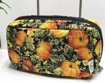 Designer Diabetic Supply Bag, Autumn Pumpkin Zippered Supply Tote, Equipment Case, Diabetes Insulin Tool Pouch, Gift for her, Pancreas Case