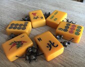 Vintage Mah Jong Butterscotch Bakelite Bracelet with Sterling Silver Bears- 1940 39 s