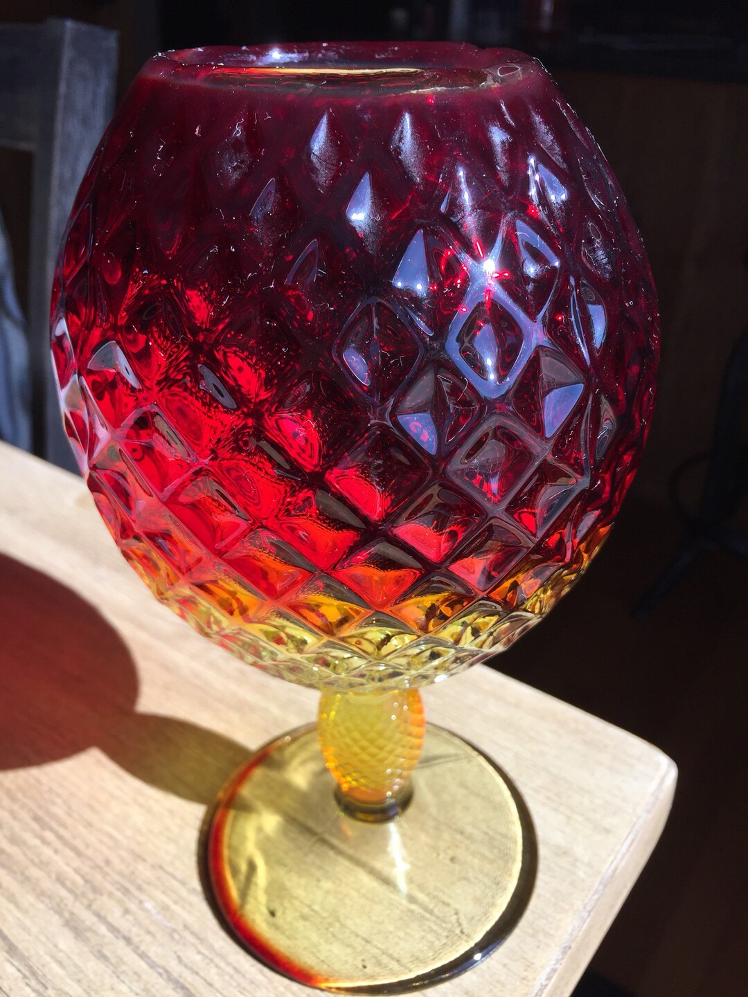 Vintage Viking Glass Yesteryear Classic Amberina Ivy Ball Vase Etsy