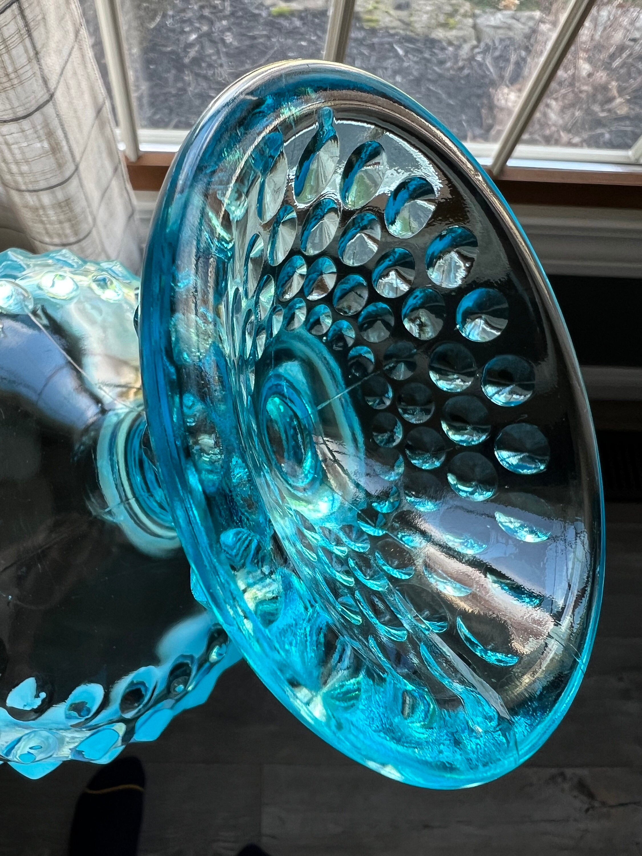 Vintage Fenton Blue Opalescent Hobnail Footed Candy Dish/comport