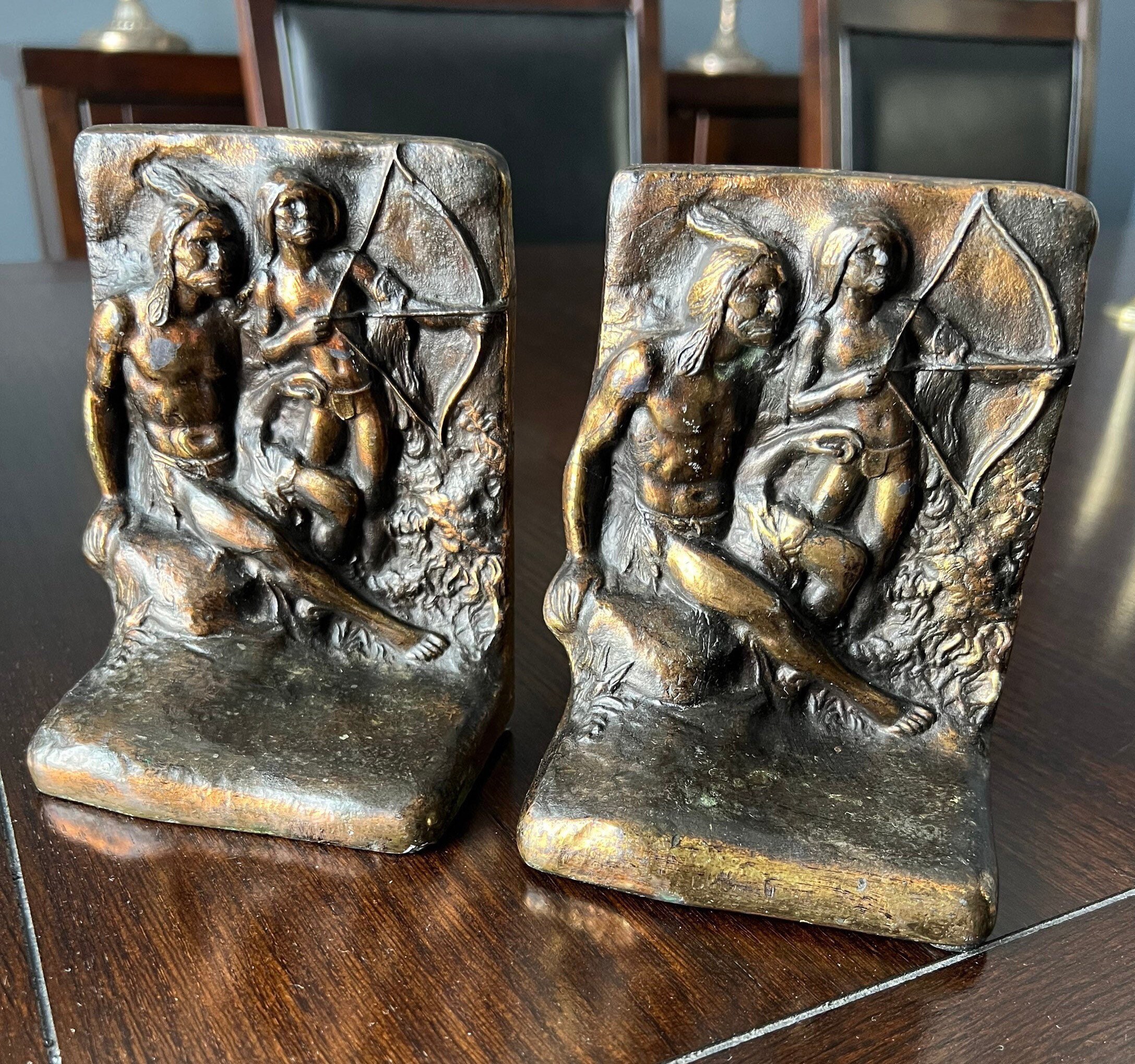 1920~30s Antique Indian Bookends インディアン Antique 1920's Weidlich Brothers Native American 