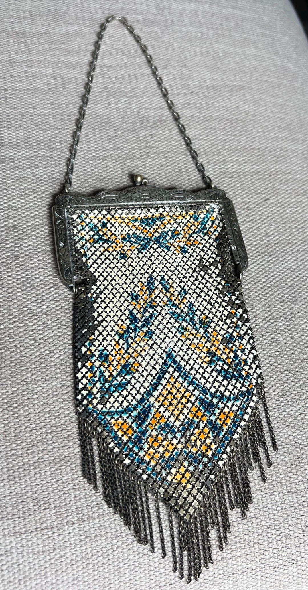 Antique Mandalian Mfg. Art Deco, Flapper Era Enameled Metal Mesh