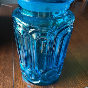 Vintage Smith Glass Moon and Star Extra Large Canister in Blue, Item 6285, No Lid- 9 3/4&quot;